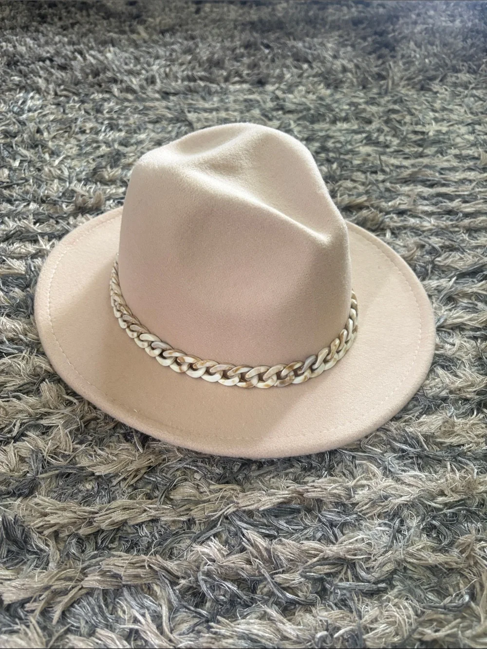 New! Kendall & Kylie Blush Chain-Trim Fedora One Size